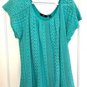 GNW Women’s Plus Teal Top - Layered Lace over Built-in Tank Size 2X